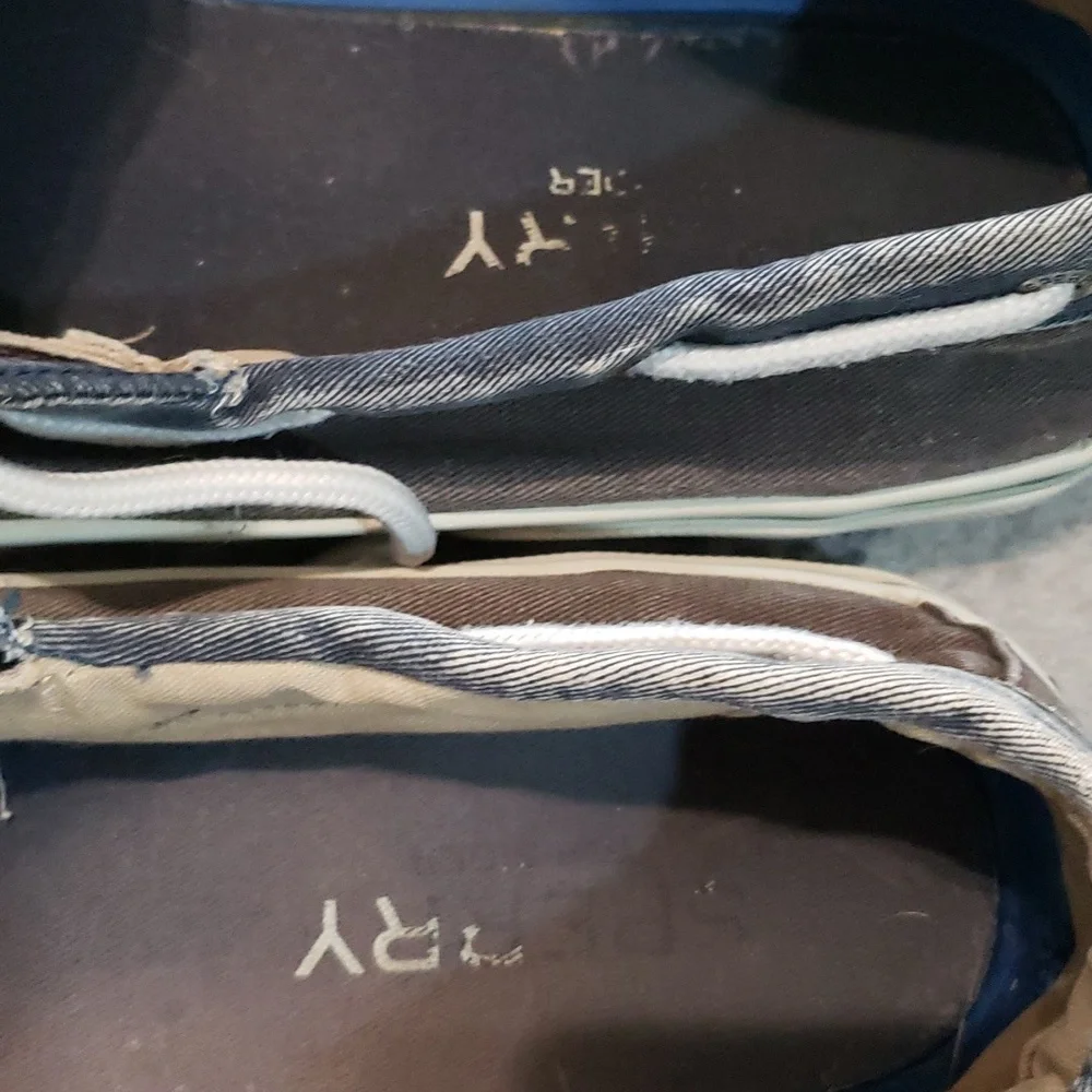 Sperry Top-Sider Men’s Blue and Dark Khaki Canvas Boat Shoes Lace Up Size 10.5M